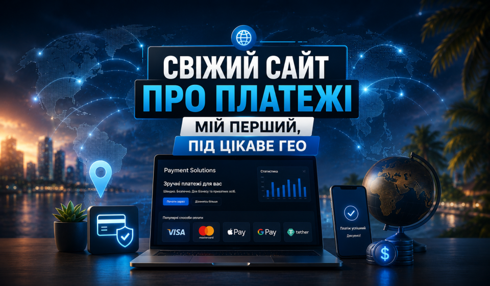 Свіжий сайт про платежі, мій перший, під цікаве гео