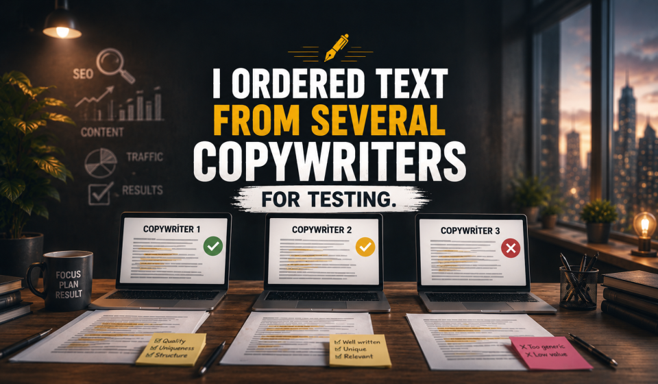 I ordered text from several copywriters for testing.