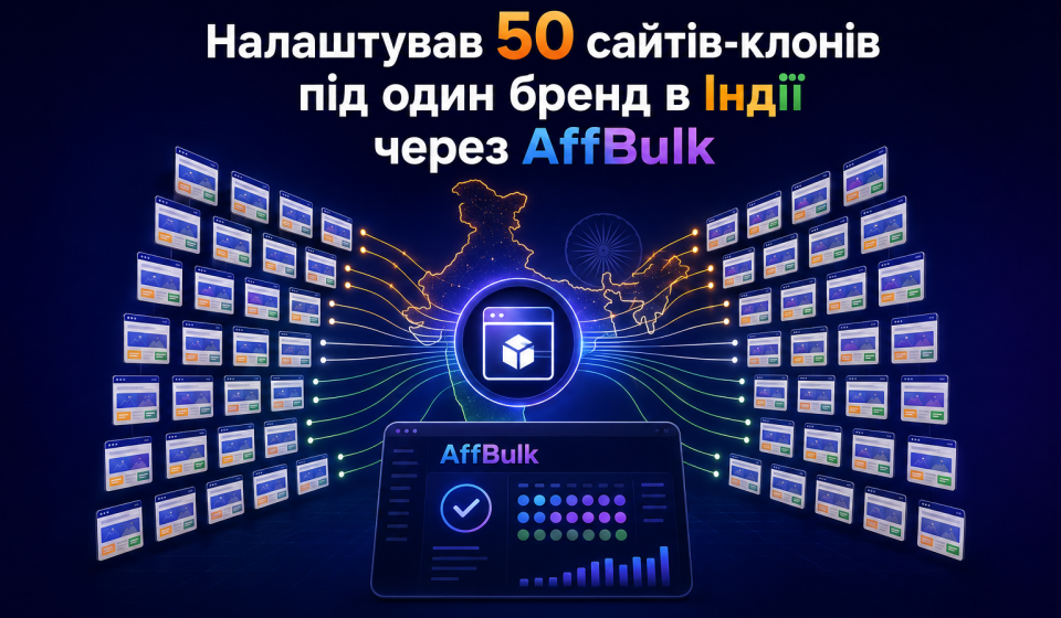 Засетапив 50 сайтів-клонів під один бренд для Індії через AffBulk