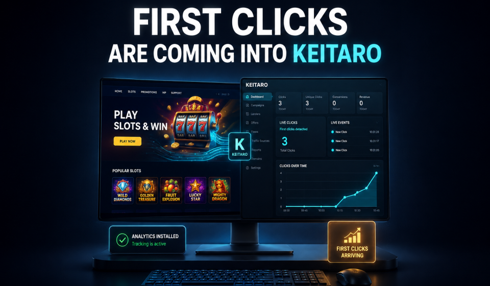 The First Clicks Are Coming Through in Keitaro from the Slot Website I’m Working On — I’ve Set Up Analytics