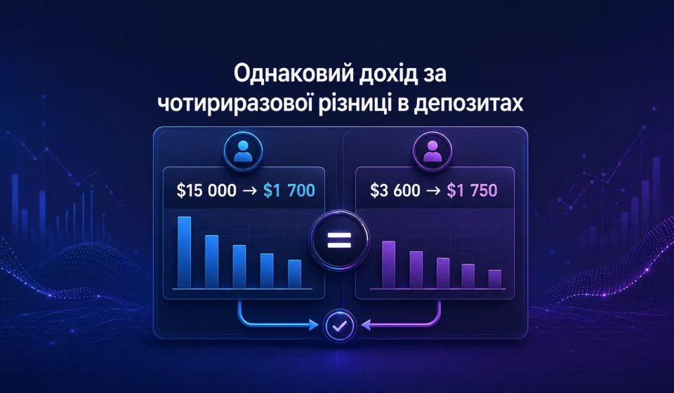 Однаковий дохід при різниці в депозитах у чотири рази